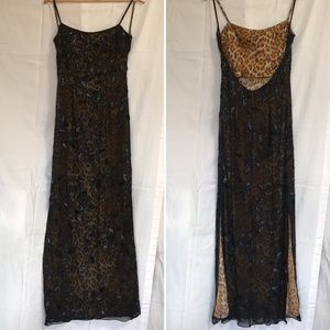 COPY - Black silk beaded over leopard print eveni…